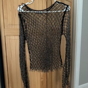 Zara Black Mesh Sparkly Long Sleeve Top